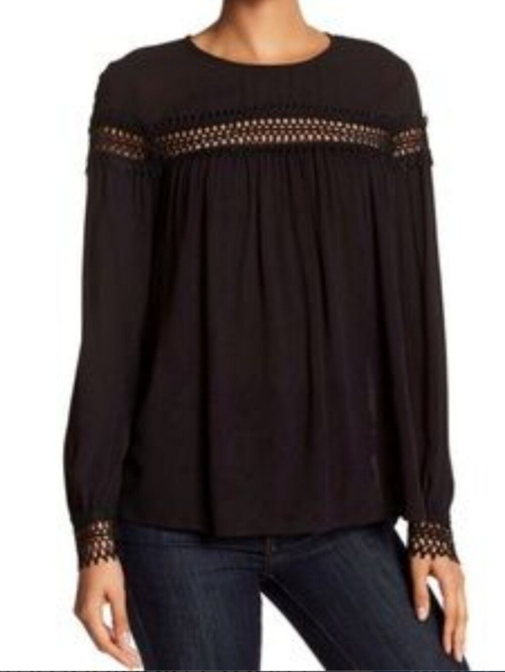 Anthropologie RO & DE Women's  Crochet Detail Long Sleeve Peasant Blouse -Size S